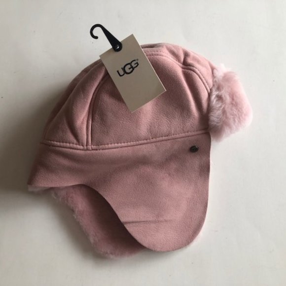 UGG KIDS LEATHER & REAL SHEARLING TRAPPER HAT AND MITTENS SET. SHEEPSKIN - Picture 5 of 16